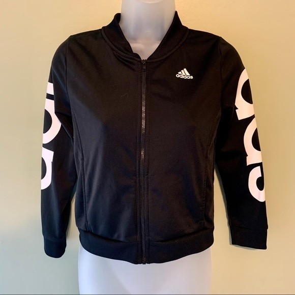 Adidas Girls Adi Bomber Black Jacket, Size Medium - Picture 1 of 6